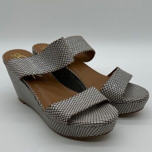 Rowen Wedge Sandals - Tan Suede and White Snake Print
